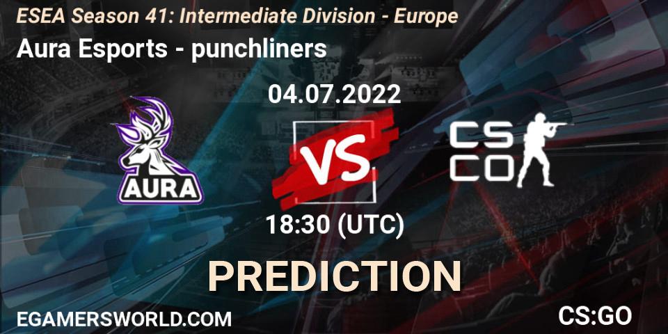 Aura Esports vs punchliners: Betting TIp, Match Prediction. 04.07.2022 at 18:30. Counter-Strike (CS2), ESEA Season 41: Intermediate Division - Europe