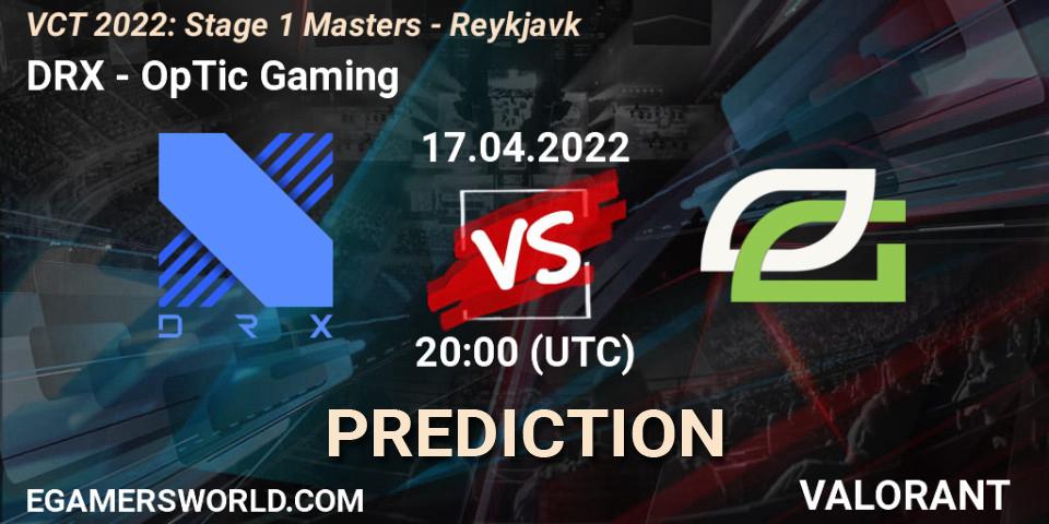 DRX vs OpTic Gaming: Betting TIp, Match Prediction. 17.04.2022 at 17:15. VALORANT, VCT 2022: Stage 1 Masters - Reykjavík