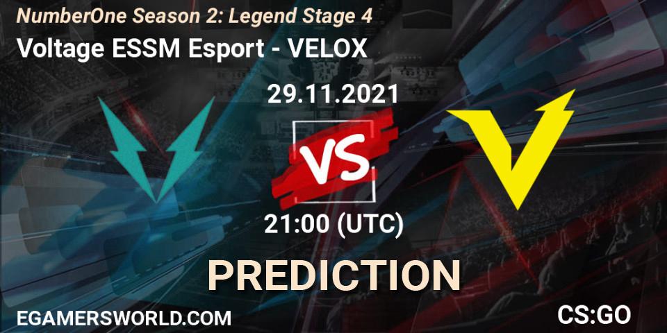 Voltage ESSM Esport vs VELOX: Betting TIp, Match Prediction. 29.11.2021 at 21:00. Counter-Strike (CS2), NumberOne Season 2: Legend Stage 4