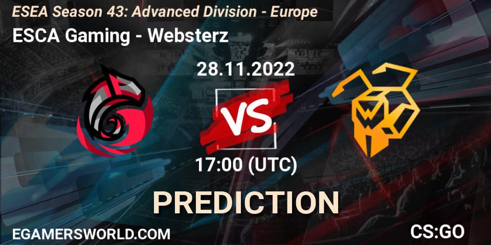 ESCA Gaming vs Websterz: Betting TIp, Match Prediction. 28.11.22. CS2 (CS:GO), ESEA Season 43: Advanced Division - Europe