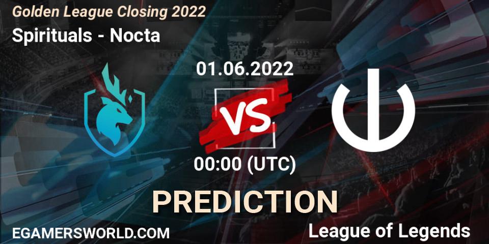 Spirituals vs Nocta: Betting TIp, Match Prediction. 01.06.2022 at 00:00. LoL, Golden League Closing 2022