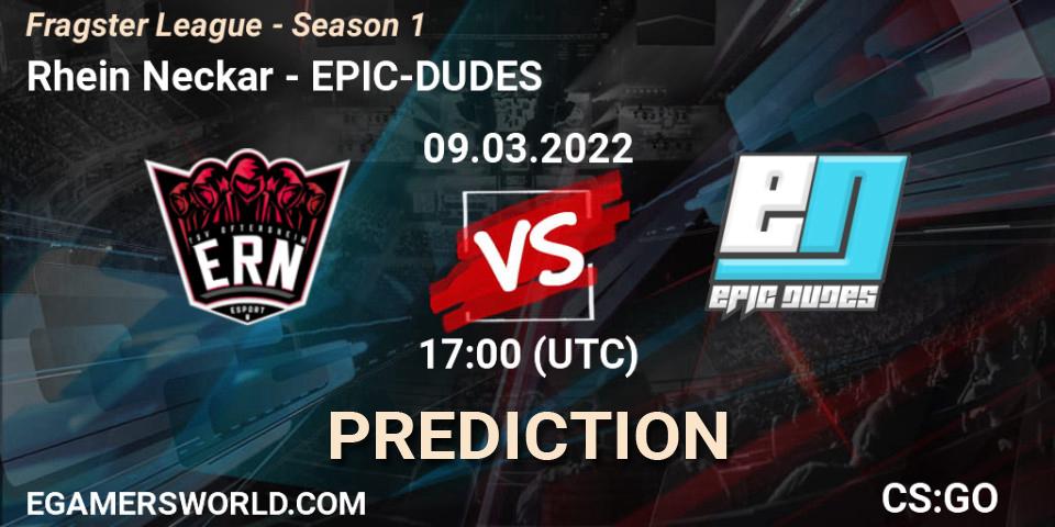 Rhein Neckar vs EPIC-DUDES: Betting TIp, Match Prediction. 09.03.2022 at 17:00. Counter-Strike (CS2), Fragster League - Season 1