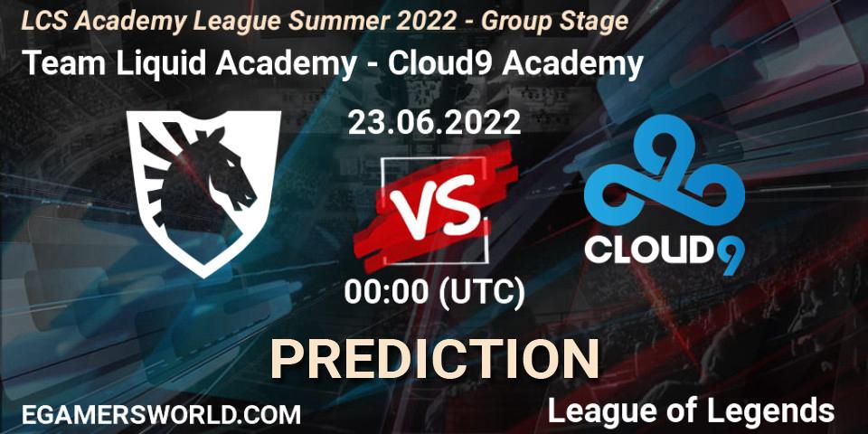 Team Liquid Academy vs Cloud9 Academy: Betting TIp, Match Prediction. 23.06.2022 at 00:15. LoL, LCS Academy League Summer 2022 - Group Stage