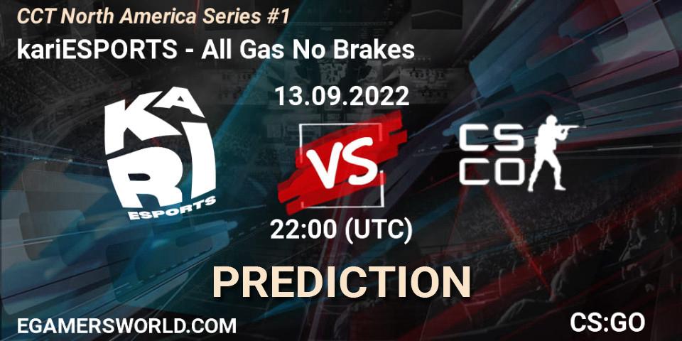Kari vs All Gas No Brakes: Betting TIp, Match Prediction. 13.09.22. CS2 (CS:GO), CCT North America Series #1