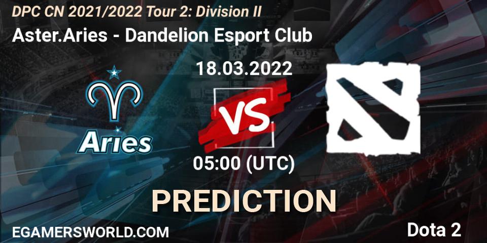 Aster.Aries vs Dandelion Esport Club: Betting TIp, Match Prediction. 18.03.2022 at 04:00. Dota 2, DPC 2021/2022 Tour 2: CN Division II (Lower)