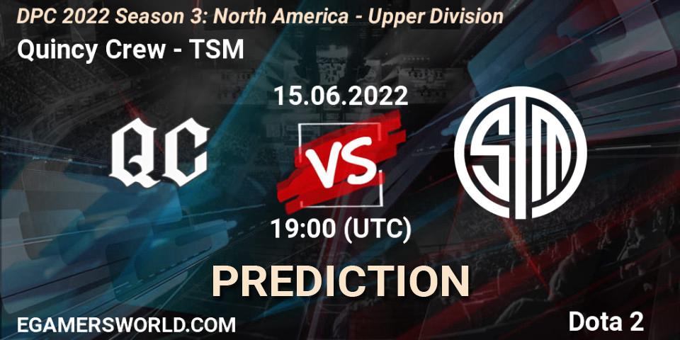 Quincy Crew vs TSM: Betting TIp, Match Prediction. 15.06.2022 at 19:21. Dota 2, DPC NA 2021/2022 Tour 3: Division I