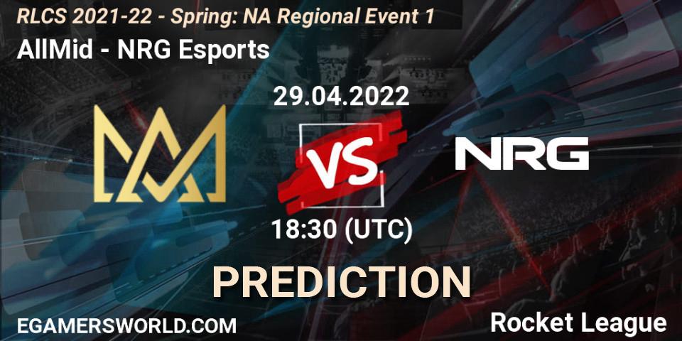 AllMid vs NRG Esports: Betting TIp, Match Prediction. 29.04.2022 at 18:30. Rocket League, RLCS 2021-22 - Spring: NA Regional Event 1