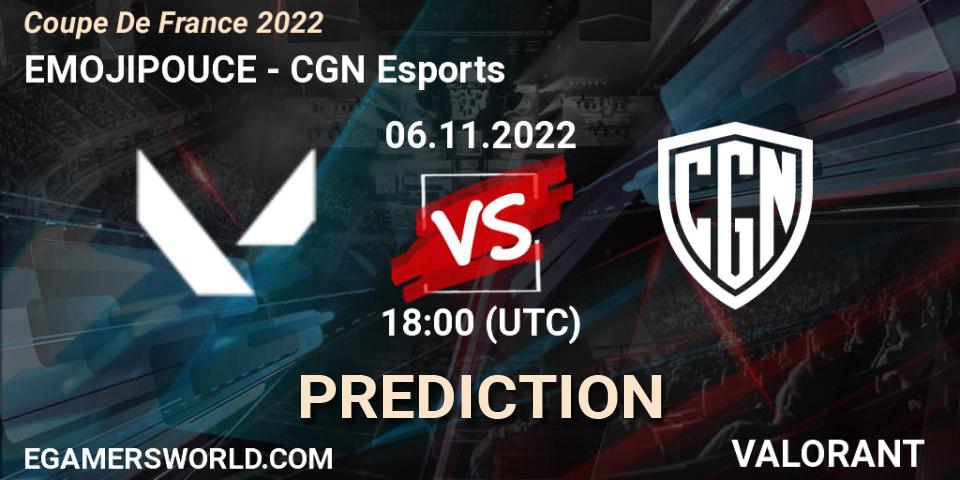 EMOJIPOUCE vs CGN Esports: Betting TIp, Match Prediction. 06.11.2022 at 19:00. VALORANT, Coupe De France 2022