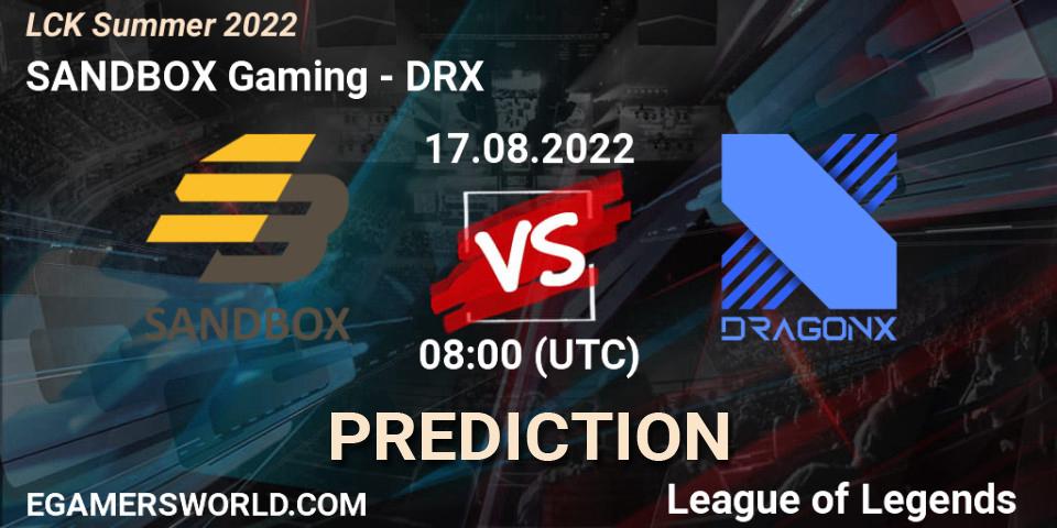 SANDBOX Gaming vs DRX: Betting TIp, Match Prediction. 17.08.22. LoL, LCK Summer 2022