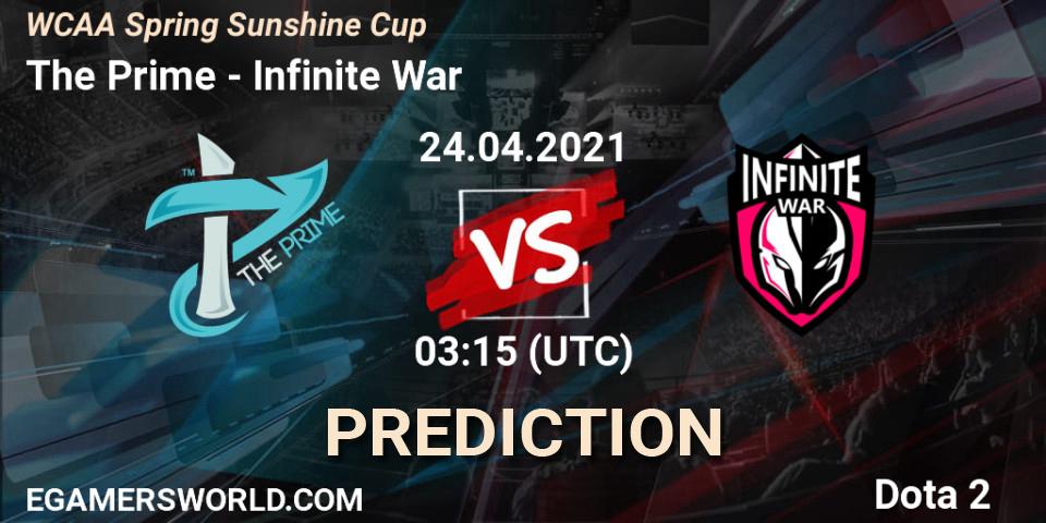 The Prime vs Infinite War: Betting TIp, Match Prediction. 24.04.2021 at 03:31. Dota 2, WCAA Spring Sunshine Cup