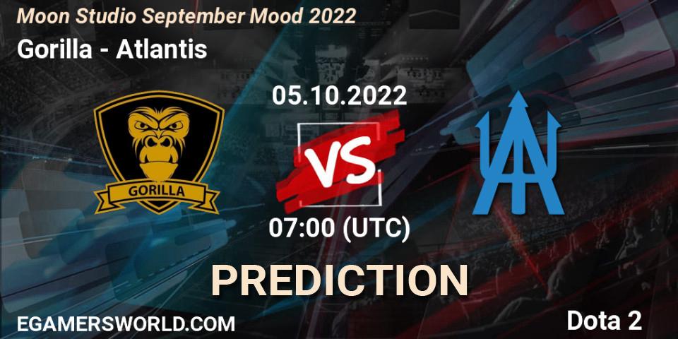 Gorilla vs Atlantis: Betting TIp, Match Prediction. 05.10.2022 at 06:24. Dota 2, Moon Studio September Mood 2022