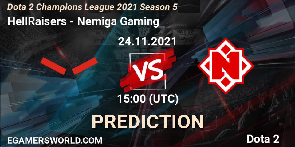 HellRaisers vs Nemiga Gaming: Betting TIp, Match Prediction. 24.11.2021 at 12:03. Dota 2, Dota 2 Champions League 2021 Season 5