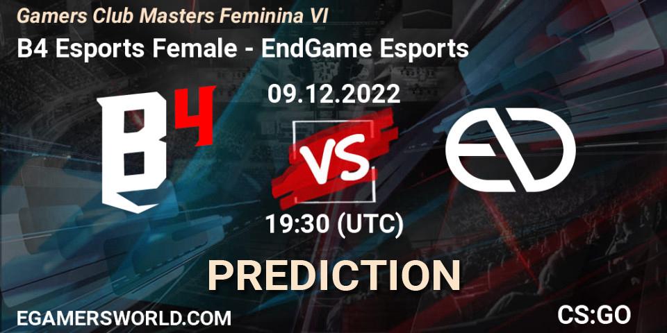 B4 Esports Female vs EndGame Esports: Betting TIp, Match Prediction. 09.12.22. CS2 (CS:GO), Gamers Club Masters Feminina VI
