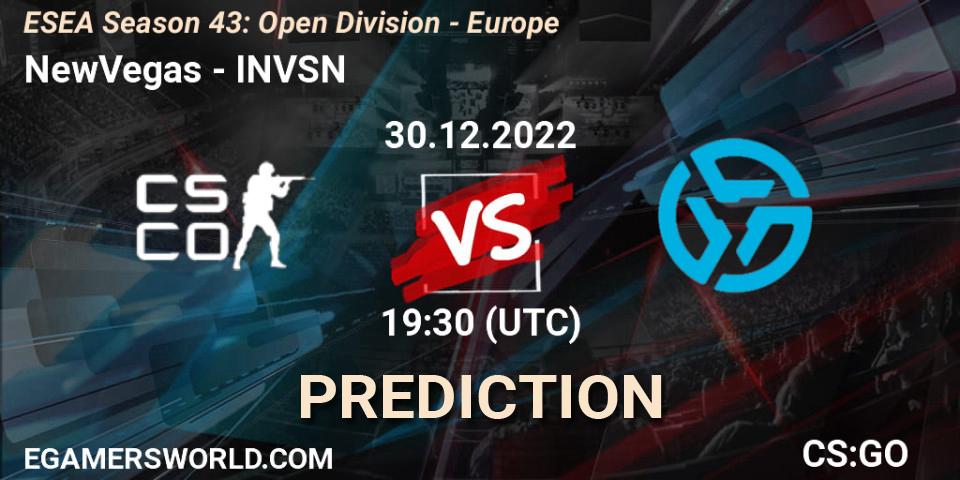 NewVegas vs INVSN: Betting TIp, Match Prediction. 30.12.2022 at 19:30. Counter-Strike (CS2), ESEA Season 43: Open Division - Europe