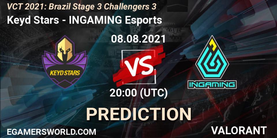 Keyd Stars vs INGAMING Esports: Betting TIp, Match Prediction. 08.08.2021 at 20:00. VALORANT, VCT 2021: Brazil Stage 3 Challengers 3