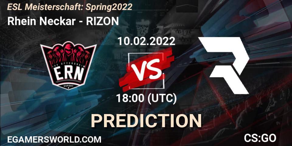 Rhein Neckar vs RIZON: Betting TIp, Match Prediction. 10.02.2022 at 18:00. Counter-Strike (CS2), ESL Meisterschaft: Spring 2022