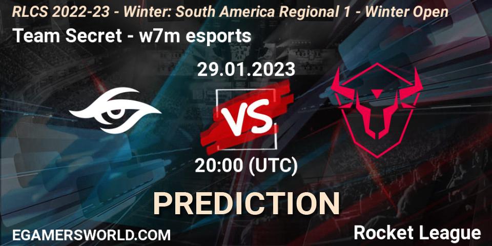 Team Secret vs w7m esports: Betting TIp, Match Prediction. 29.01.2023 at 20:00. Rocket League, RLCS 2022-23 - Winter: South America Regional 1 - Winter Open
