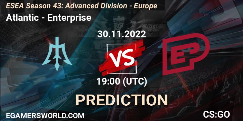 Atlantic vs Enterprise: Betting TIp, Match Prediction. 30.11.2022 at 19:00. Counter-Strike (CS2), ESEA Season 43: Advanced Division - Europe