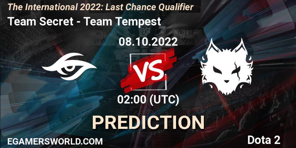 Team Secret vs Team Tempest: Betting TIp, Match Prediction. 08.10.22. Dota 2, The International 2022: Last Chance Qualifier