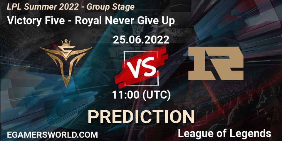 Victory Five vs Royal Never Give Up: Betting TIp, Match Prediction. 25.06.22. LoL, LPL Summer 2022 - Group Stage