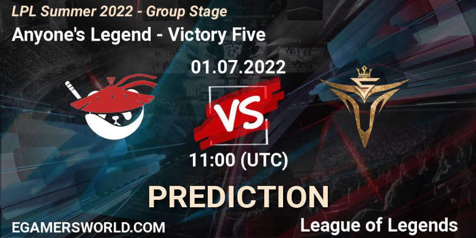 Anyone's Legend vs Victory Five: Betting TIp, Match Prediction. 01.07.22. LoL, LPL Summer 2022 - Group Stage