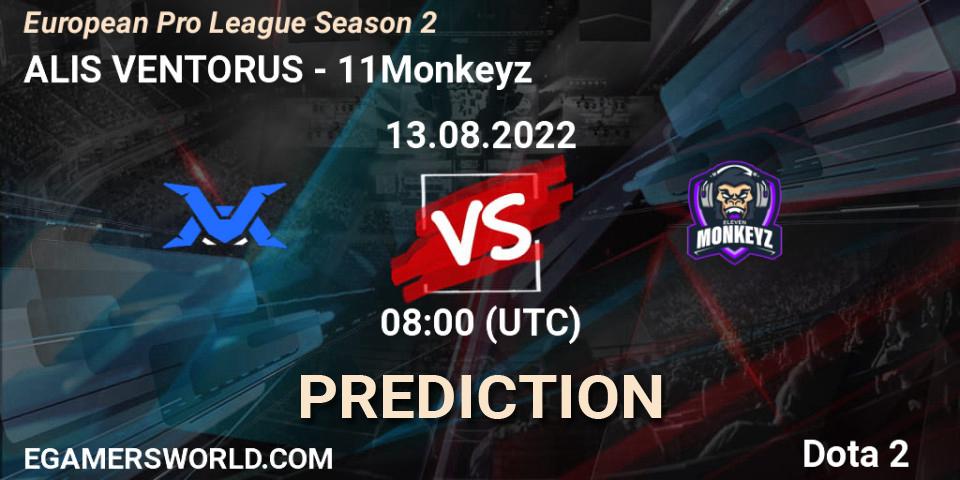 ALIS VENTORUS vs 11Monkeyz: Betting TIp, Match Prediction. 13.08.2022 at 11:01. Dota 2, European Pro League Season 2