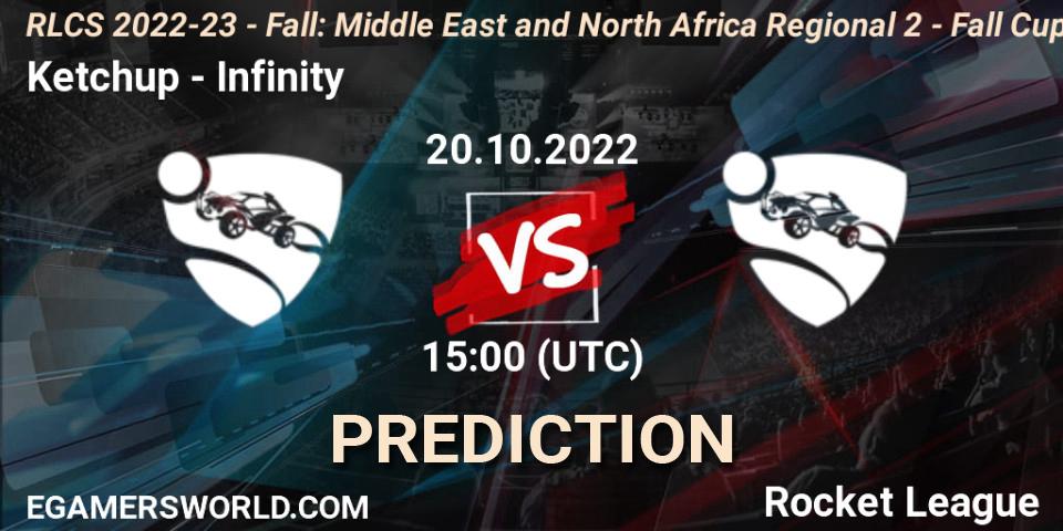 Ketchup vs Infinity: Betting TIp, Match Prediction. 20.10.2022 at 15:00. Rocket League, RLCS 2022-23 - Fall: Middle East and North Africa Regional 2 - Fall Cup