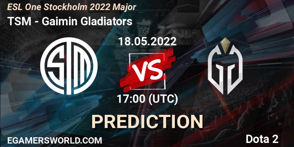 TSM vs Gaimin Gladiators: Betting TIp, Match Prediction. 18.05.2022 at 17:19. Dota 2, ESL One Stockholm 2022 Major
