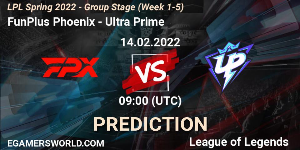 FunPlus Phoenix vs Ultra Prime: Betting TIp, Match Prediction. 14.02.2022 at 09:00. LoL, LPL Spring 2022 - Group Stage (Week 1-5)
