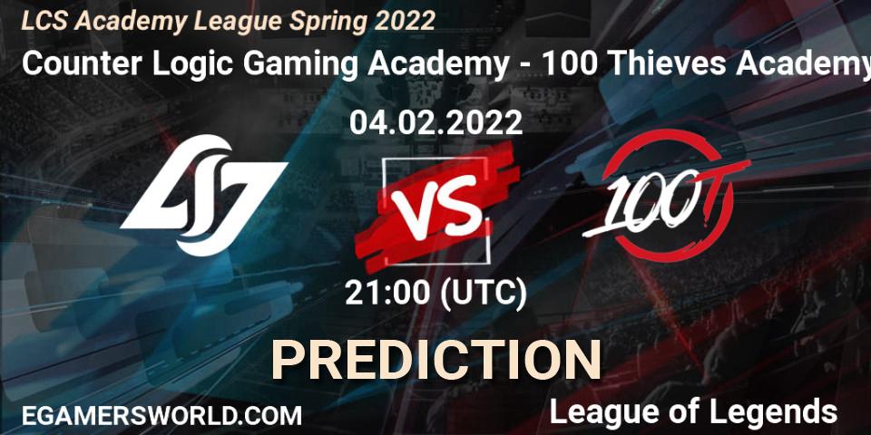 Counter Logic Gaming Academy vs 100 Thieves Academy: Betting TIp, Match Prediction. 04.02.22. LoL, LCS Academy League Spring 2022