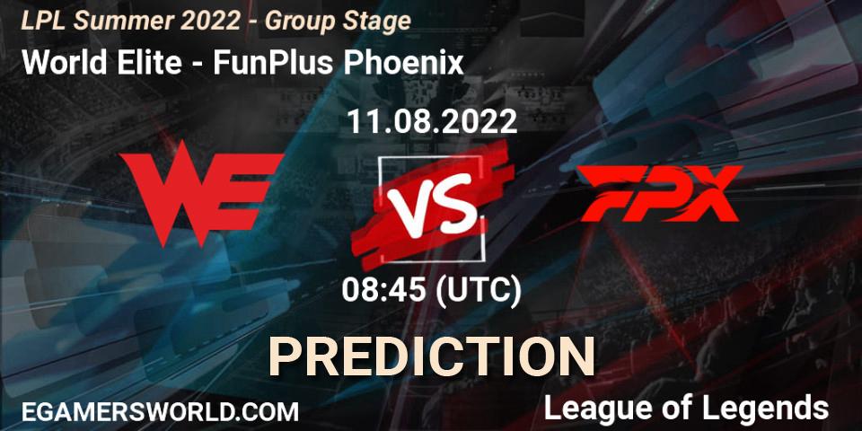 World Elite vs FunPlus Phoenix: Betting TIp, Match Prediction. 11.08.22. LoL, LPL Summer 2022 - Group Stage