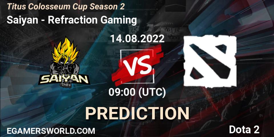 Saiyan vs Refraction Gaming: Betting TIp, Match Prediction. 10.08.2022 at 03:23. Dota 2, Titus Colosseum Cup Season 2