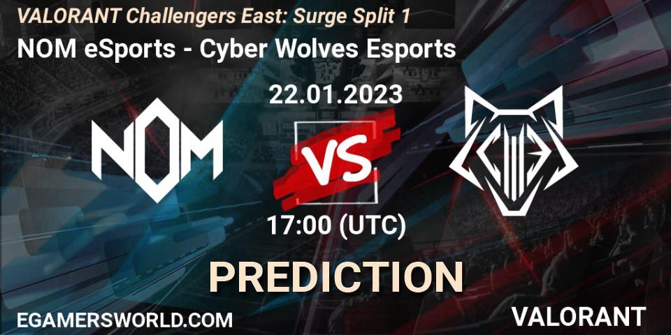 NOM eSports vs Cyber Wolves Esports: Betting TIp, Match Prediction. 22.01.2023 at 17:00. VALORANT, VALORANT Challengers 2023 East: Surge Split 1