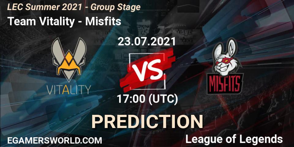 Team Vitality vs Misfits: Betting TIp, Match Prediction. 23.07.2021 at 17:00. LoL, LEC Summer 2021 - Group Stage