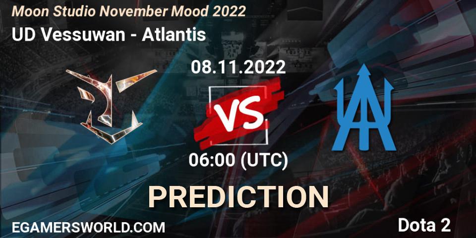 UD Vessuwan vs Atlantis: Betting TIp, Match Prediction. 08.11.2022 at 06:01. Dota 2, Moon Studio November Mood 2022