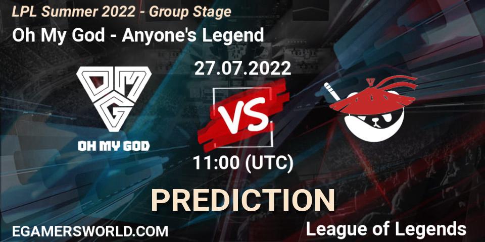 Oh My God vs Anyone's Legend: Betting TIp, Match Prediction. 27.07.22. LoL, LPL Summer 2022 - Group Stage