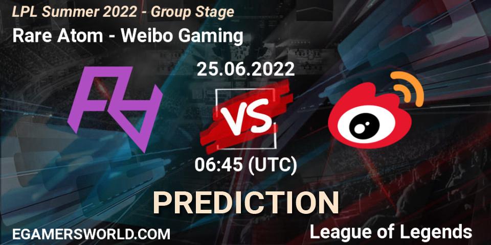 Rare Atom vs Weibo Gaming: Betting TIp, Match Prediction. 25.06.2022 at 06:45. LoL, LPL Summer 2022 - Group Stage