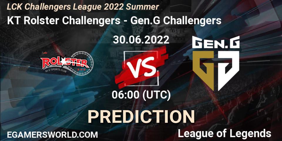 KT Rolster Challengers vs Gen.G Challengers: Betting TIp, Match Prediction. 30.06.2022 at 06:00. LoL, LCK Challengers League 2022 Summer