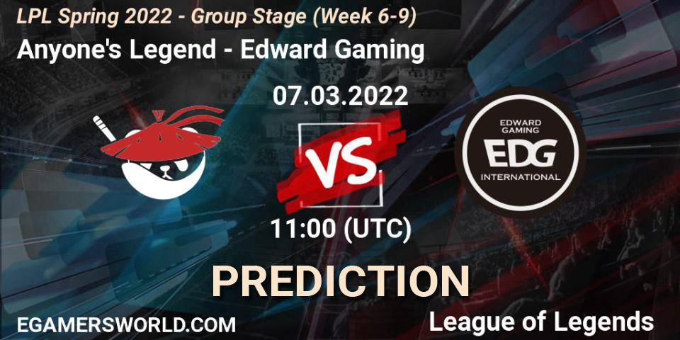 Anyone's Legend vs Edward Gaming: Betting TIp, Match Prediction. 07.03.22. LoL, LPL Spring 2022 - Group Stage (Week 6-9)
