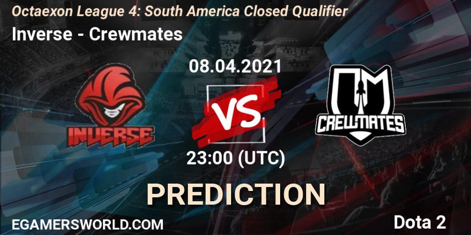 Inverse vs Crewmates: Betting TIp, Match Prediction. 08.04.2021 at 23:04. Dota 2, Octaexon League 4: South America Closed Qualifier