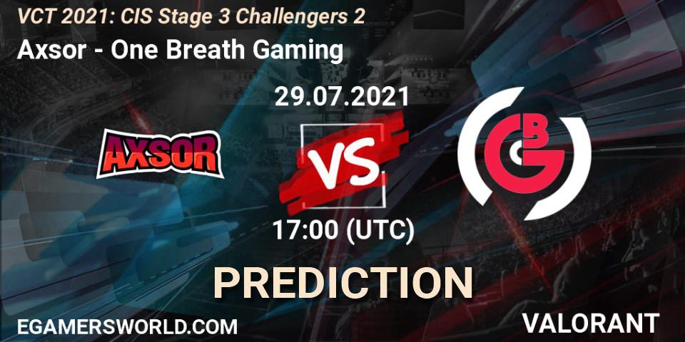 Axsor vs One Breath Gaming: Betting TIp, Match Prediction. 29.07.2021 at 18:00. VALORANT, VCT 2021: CIS Stage 3 Challengers 2