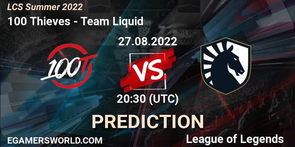 100 Thieves vs Team Liquid: Betting TIp, Match Prediction. 27.08.2022 at 20:00. LoL, LCS Summer 2022