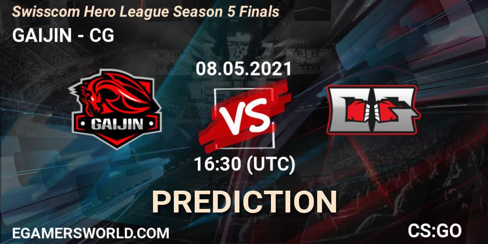 GAIJIN vs CG: Betting TIp, Match Prediction. 08.05.2021 at 16:45. Counter-Strike (CS2), Swisscom Hero League Season 5 Finals