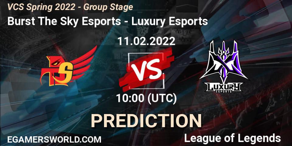 Burst The Sky Esports vs Luxury Esports: Betting TIp, Match Prediction. 11.02.2022 at 10:00. LoL, VCS Spring 2022 - Group Stage 