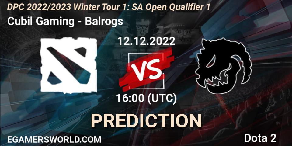 Cubil Gaming vs Balrogs: Betting TIp, Match Prediction. 12.12.2022 at 16:08. Dota 2, DPC 2022/2023 Winter Tour 1: SA Open Qualifier 1