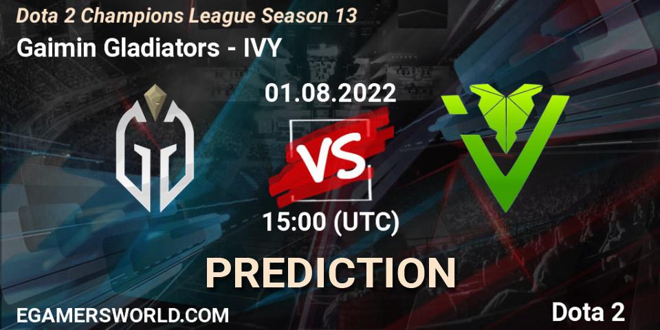 Gaimin Gladiators vs IVY: Betting TIp, Match Prediction. 01.08.2022 at 15:00. Dota 2, Dota 2 Champions League Season 13
