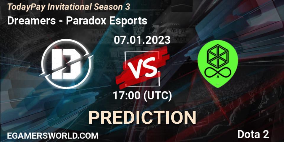 Dreamers vs Paradox Esports: Betting TIp, Match Prediction. 07.01.2023 at 17:08. Dota 2, TodayPay Invitational Season 3