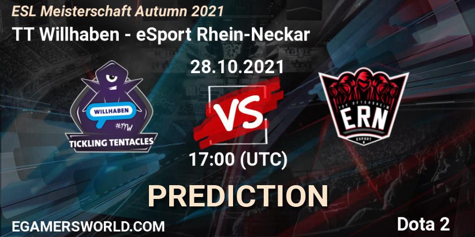 TT Willhaben vs eSport Rhein-Neckar: Betting TIp, Match Prediction. 28.10.2021 at 17:02. Dota 2, ESL Meisterschaft Autumn 2021