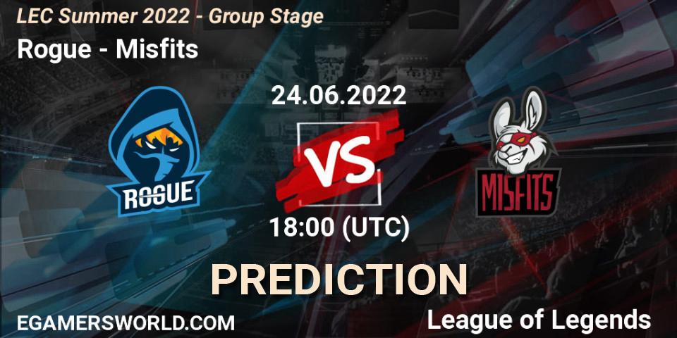 Rogue vs Misfits: Betting TIp, Match Prediction. 24.06.22. LoL, LEC Summer 2022 - Group Stage