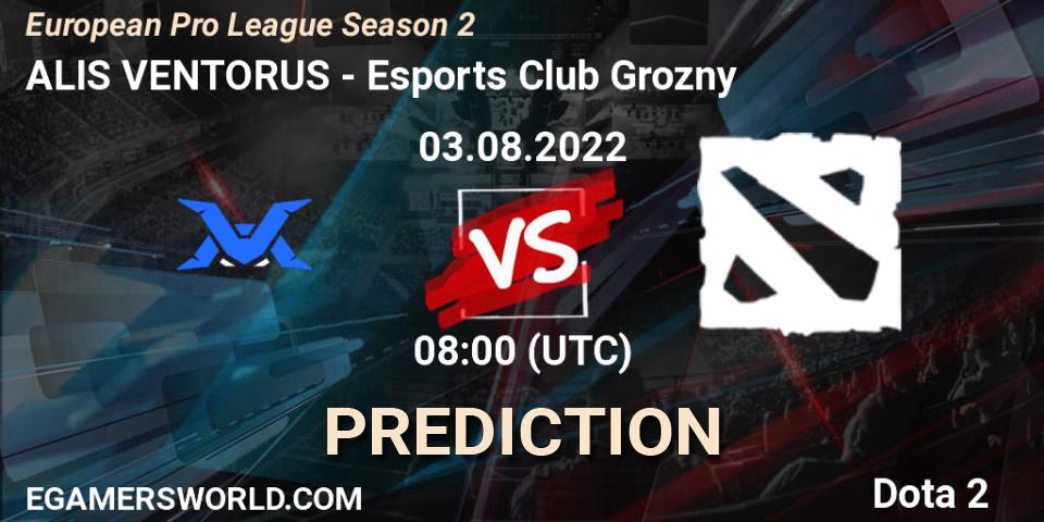 ALIS VENTORUS vs Esports Club Grozny: Betting TIp, Match Prediction. 03.08.2022 at 08:01. Dota 2, European Pro League Season 2
